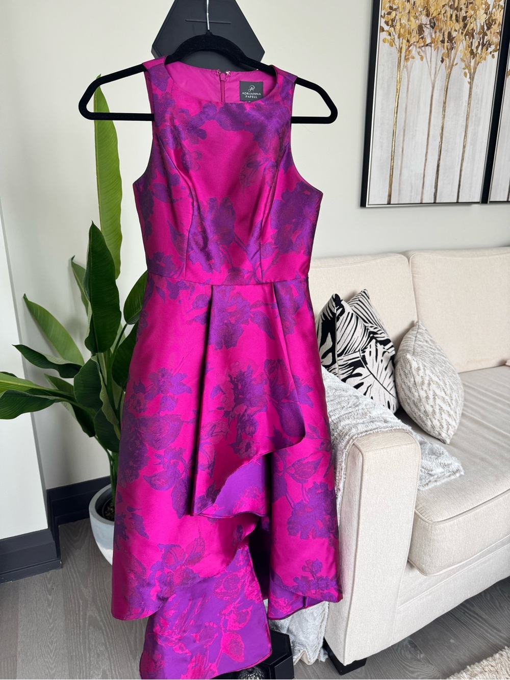 Adrianna Papell Fuchsia and Purple Floral High-Low Dress